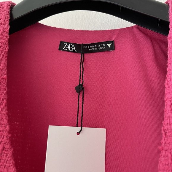 NWT ZARA NEW WOMAN SS22 FUCHSIA TEXTURED Weave CROP TOP 4661 Sz Small Tweed - Picture 6 of 8